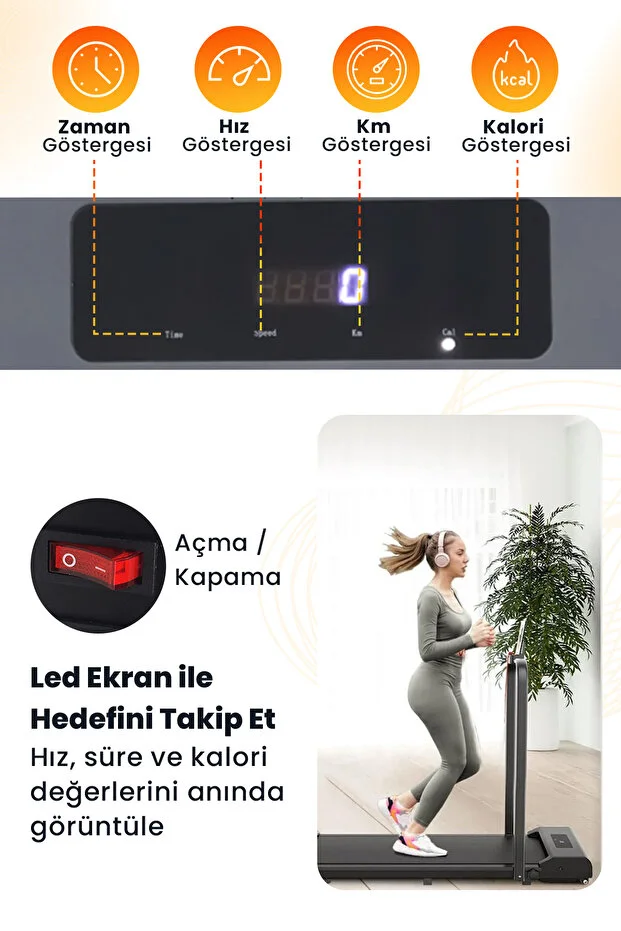 Bluetoothlu Katlanabilir Uzaktan Kumandalı Yürüme ve Koşu Bandı | Portatif Sessiz Akıllı Kullanım